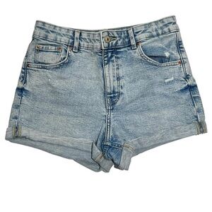 Bershka Denim Light Blue Women's Shorts with Distressing